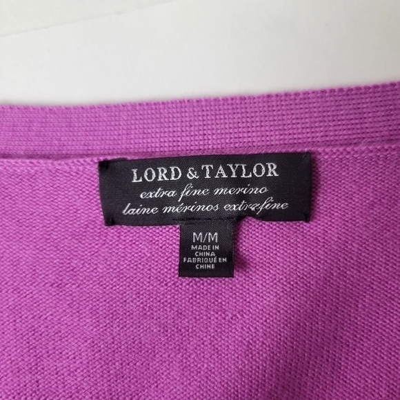 LORD & Taylor Button Up Cardigan Merino Wool Purple M - Picture 7 of 12